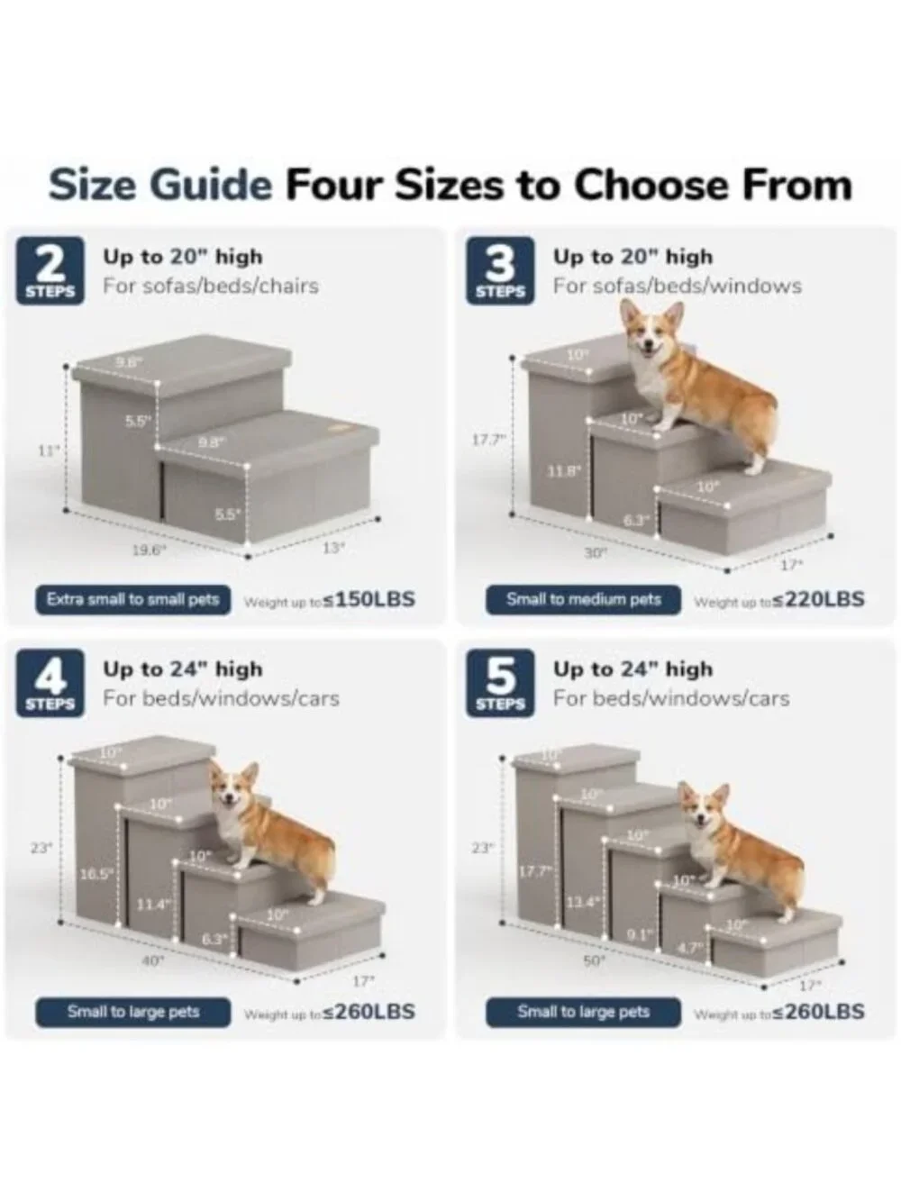 Wide Dog Stairs with Storage, Non-Slip Pet Steps for Couch & Car, Foldable 11